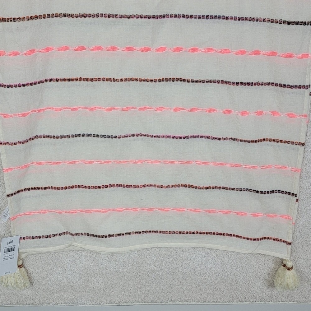 J. Jill Scarf One Size Cream Multi Striped Tassel Trim Bohemian Lightweight NWT - Picture 3 of 8